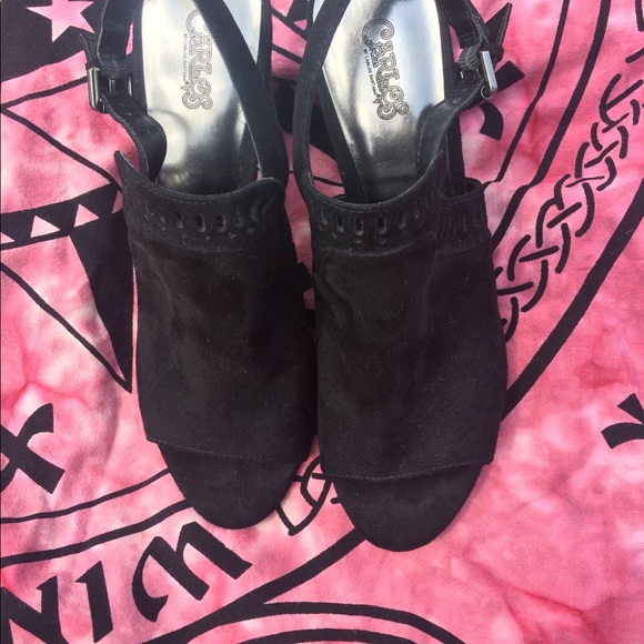 Carlos Santana Black Suede Peep Toe Heeled Bootie - Picture 3 of 6